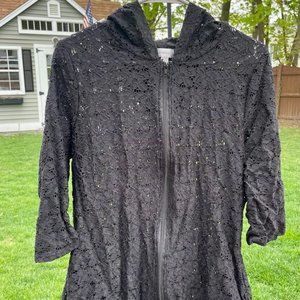 Plus Size Avenue Black Lace Zip Up Hoodie